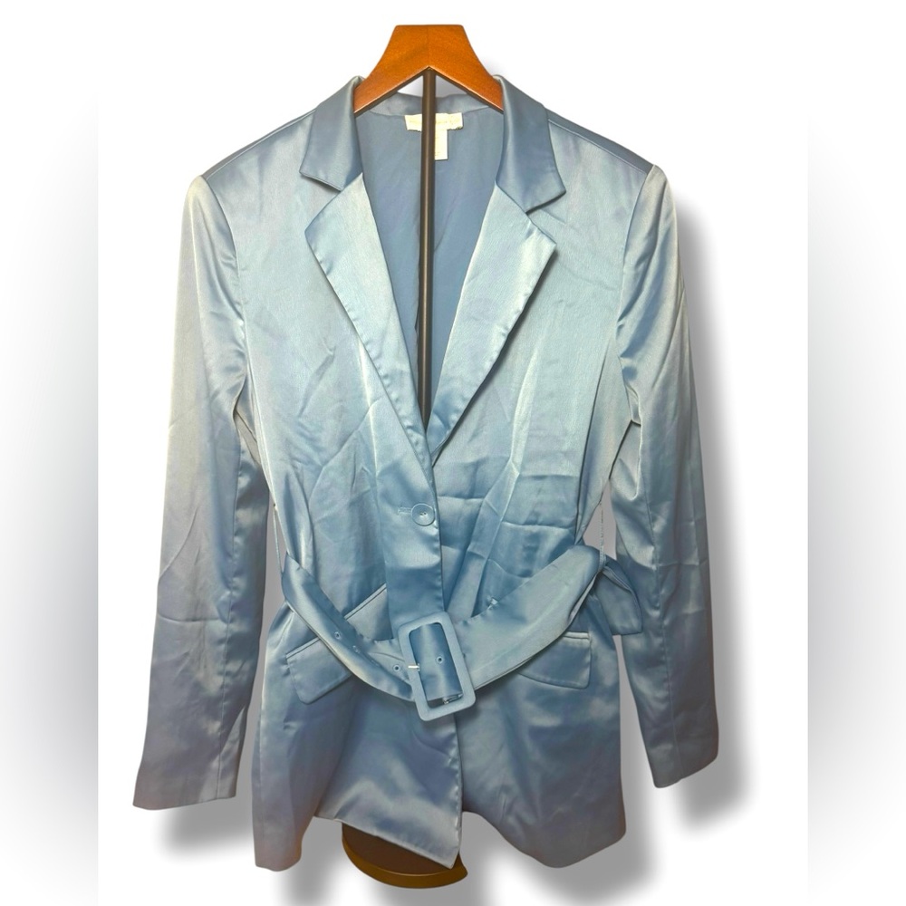 House of Harlow Belted‎ Light Blue Satin Blazer Dress Size Small EUC